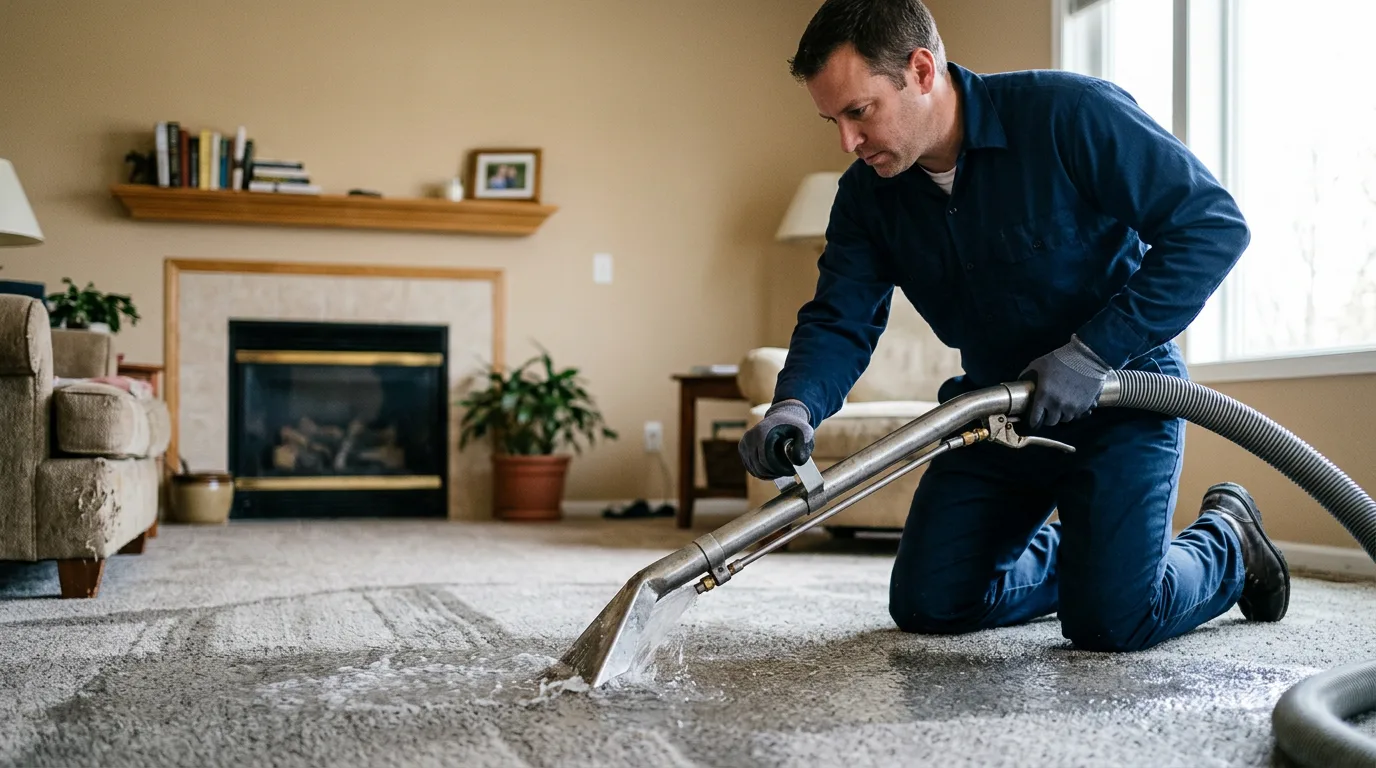 Water damage restoration technician working near Shabbona, IL